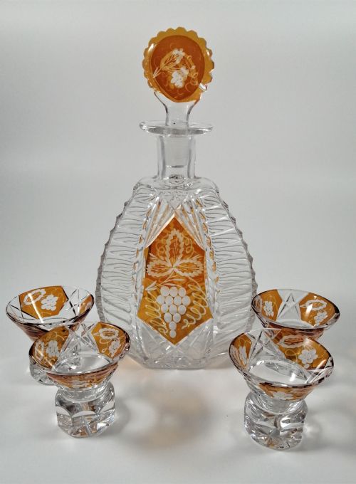 fig 1. Czech Bohemian Art Deco Glass Liqueur Set by Karl Palda,c.1930