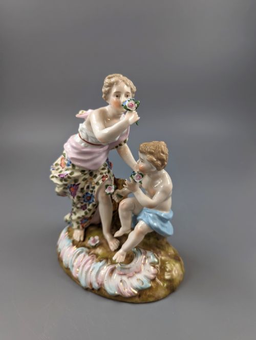 fig 1. Antique Figurine of a Woman and a Cherub by Sitzendorf, c.1890.