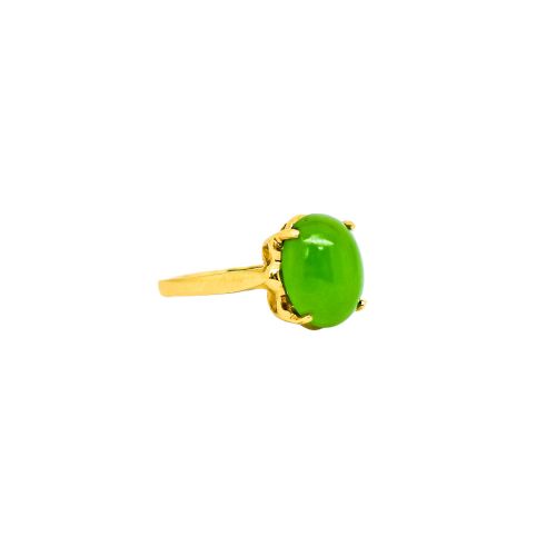 Antique Art Deco 10k Yellow Gold 3.6ct Green Jade Cabochon Cocktail Ring