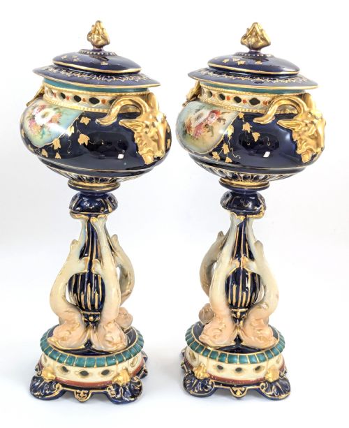 fig 4. Antique Rudolstadt RW Vases with Dolphins, Late 19th Century