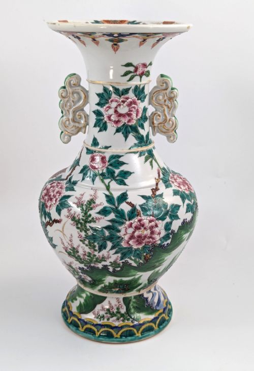 ANTIQUE PORCELAIN KYOTO SATSUMA VASE WITH HANDLES JAPAN C 19TH - ADDITIONAL PHOTO 3