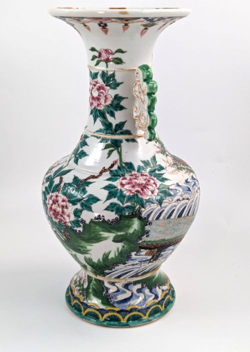 ANTIQUE PORCELAIN KYOTO SATSUMA VASE WITH HANDLES JAPAN C 19TH - ADDITIONAL PHOTO 4