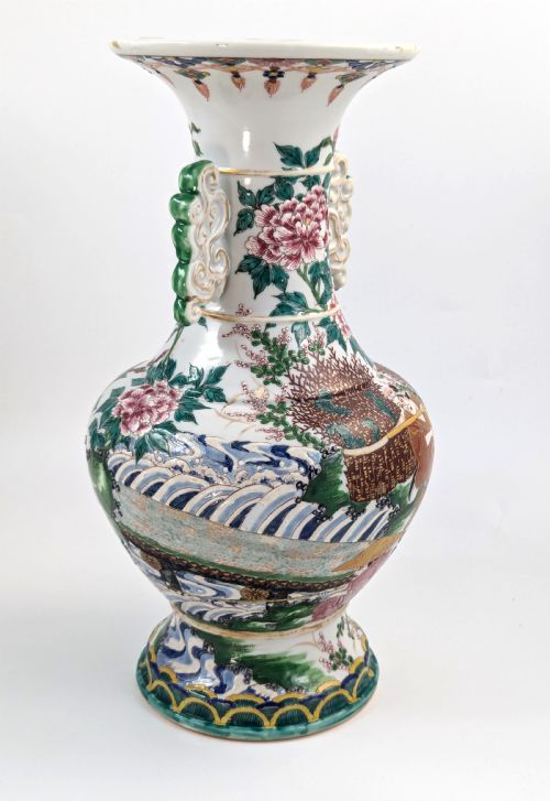 ANTIQUE PORCELAIN KYOTO SATSUMA VASE WITH HANDLES JAPAN C 19TH - ADDITIONAL PHOTO 5