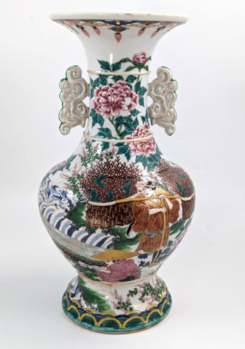 ANTIQUE PORCELAIN KYOTO SATSUMA VASE WITH HANDLES JAPAN C 19TH - ADDITIONAL PHOTO 6