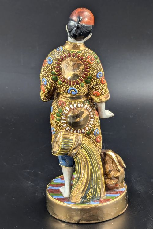 fig 1. Antique Japanese Satsuma Porcelain Figurine Man with Rabbits, Meiji period (1868 -1912).
