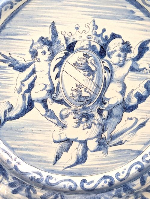 fig 1. Antique Italian Cantagalli Plate, Decorated with Putti, 19th Century – Large