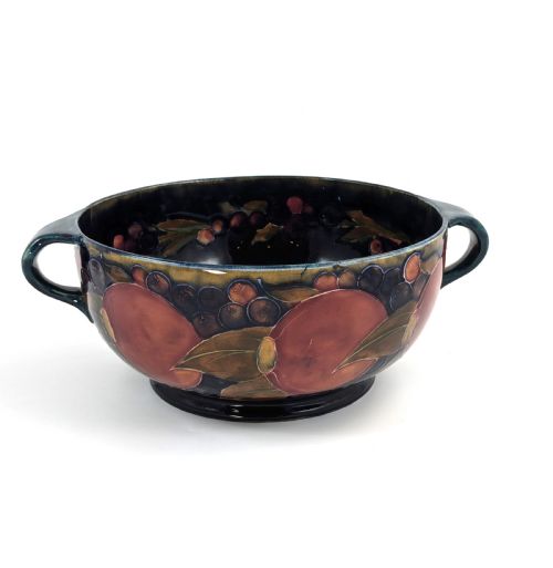 William Moorcroft Antique Twin Handled Bowl with Pomegranate Pattern, C. 1916.