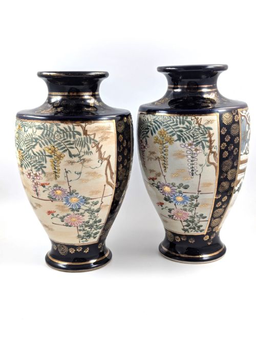 ANTIQUE HANDPAINTED PAIR OF SATSUMA VASES JAPAN MEIJI PERIOD - ADDITIONAL PHOTO 3