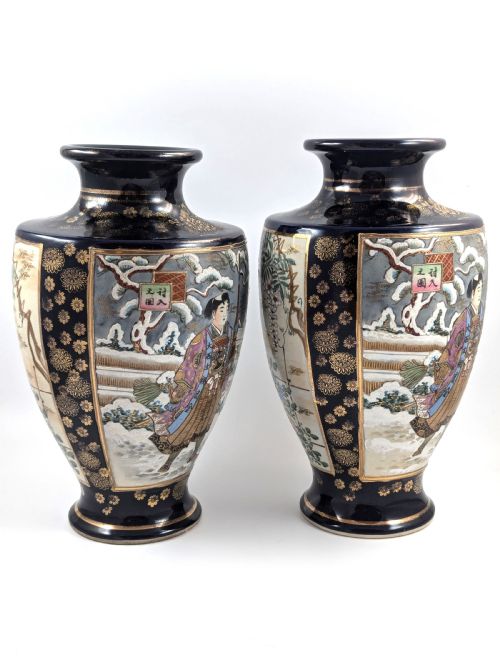 ANTIQUE HANDPAINTED PAIR OF SATSUMA VASES JAPAN MEIJI PERIOD - ADDITIONAL PHOTO 4
