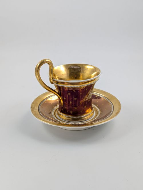 ANTIQUE KPM BERLIN GERMANY PORCELAIN HANDPAINTED CUP SAUCER C 1800 - ADDITIONAL PHOTO 2