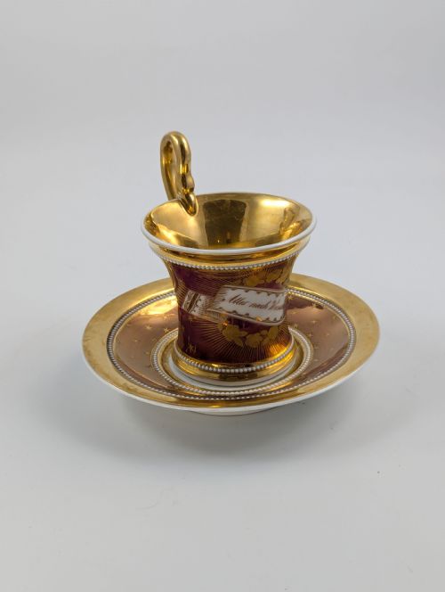 ANTIQUE KPM BERLIN GERMANY PORCELAIN HANDPAINTED CUP SAUCER C 1800 - ADDITIONAL PHOTO 4