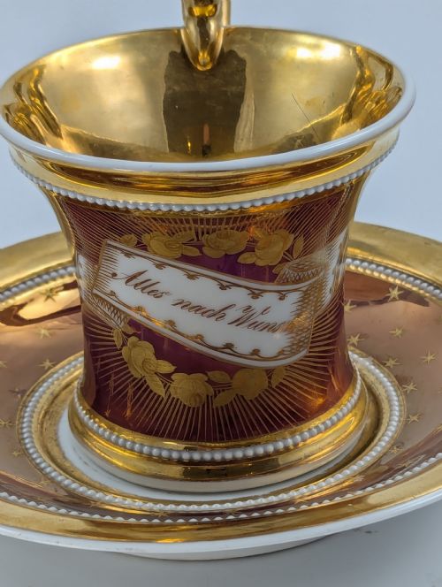 ANTIQUE KPM BERLIN GERMANY PORCELAIN HANDPAINTED CUP SAUCER C 1800 - ADDITIONAL PHOTO 6