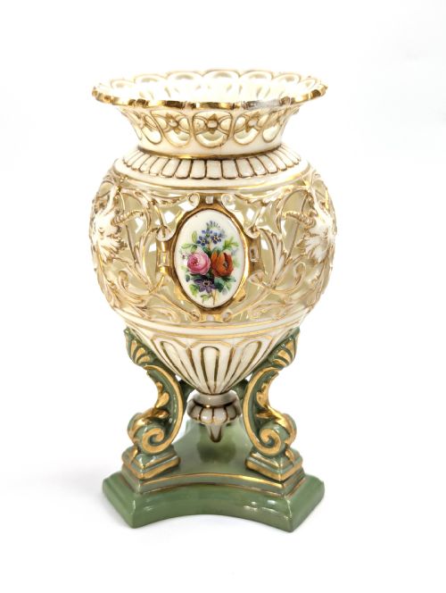 Antique Porcelain Vase on a Stem by G. Grainger, Worcester, C. 1850