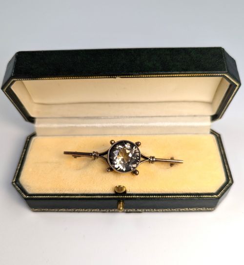 Russian Silver-gilt Brooch with Smoky Topaz