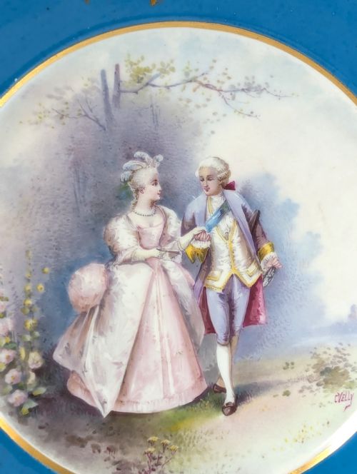 fig 1. Antique Hand Painted Cabinet Porcelain Plate, Sevres style, middle 19th century.