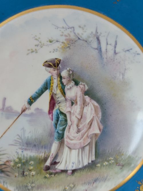 fig 1. Antique Hand Painted Cabinet Porcelain Plate, Sevres style, middle 19th century.