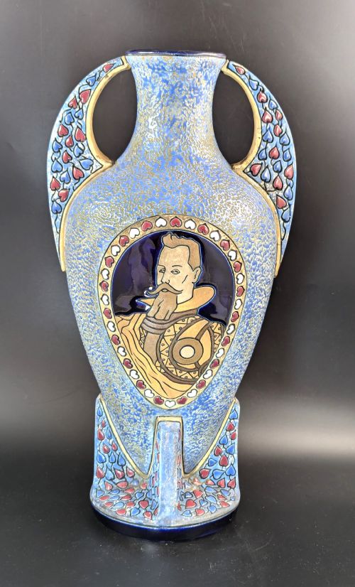 Rare Vase with Knight Portrait by Amphora, Czechoslovakia, C. 1920