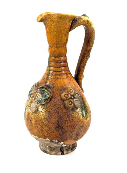 Antique Earthenware Amber (Yellow) Glazed Ewer, Cannakkale, Mid-19th Century