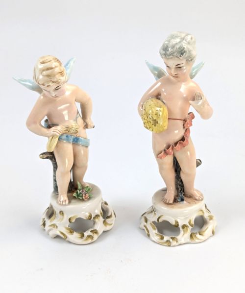 Antique Porcelain Cherubs Figurines by Bohne Söhne Rudolstadt, C. 1880.