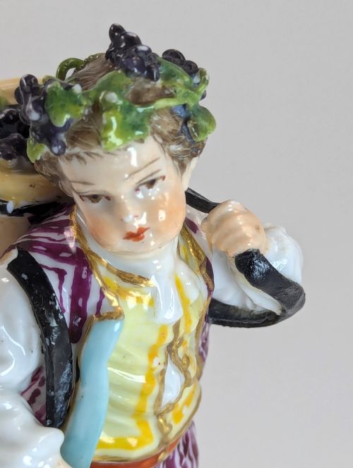 fig 5. Pair of late 19th-century Helena Wolfsohn porcelain child figurines featuring hand-painted floral attire, baskets, and gilded bases.