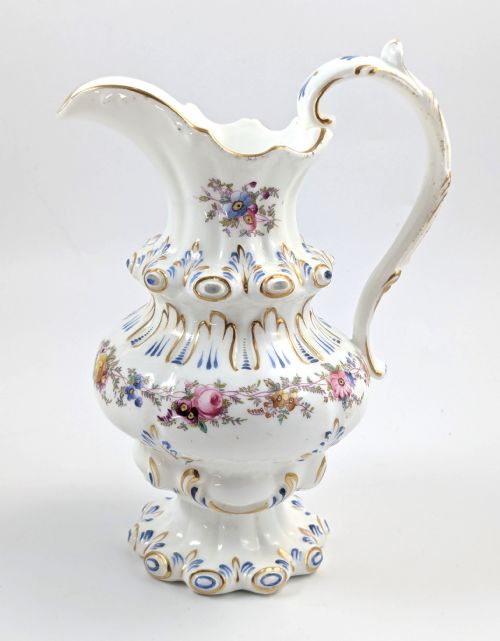 Antique Porcelain Gilt Floral Jug, Dresden Style, Germany, C. Middle of 19th Century.