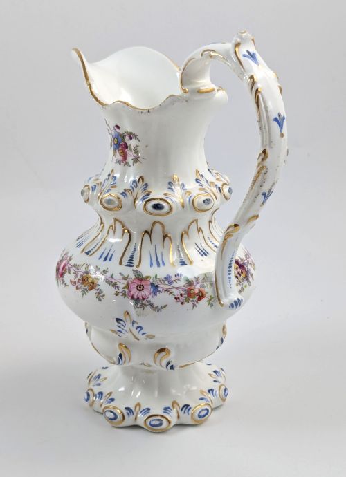 fig 1. Antique Porcelain Gilt Floral Jug, Dresden style, Germany, c. middle of 19th century.