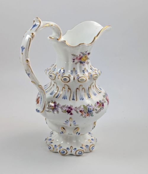 fig 2. Antique Porcelain Gilt Floral Jug, Dresden style, Germany, c. middle of 19th century.