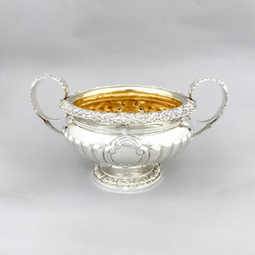 fig 1. George IV Scottish sterling silver sugar basin and milk jug, gilt interior, embossed floral design, Charles Bendy, Edinburgh, 1822