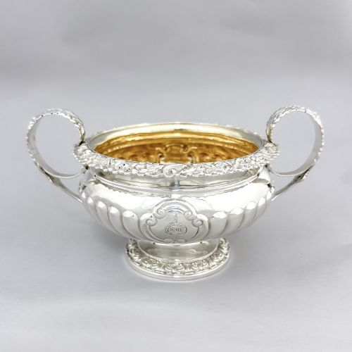 fig 3. George IV Scottish sterling silver sugar basin and milk jug, gilt interior, embossed floral design, Charles Bendy, Edinburgh, 1822