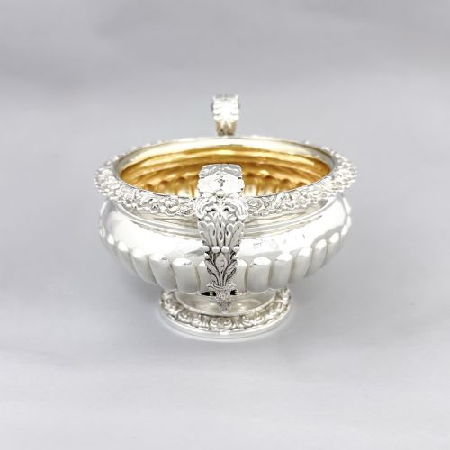 fig 4. George IV Scottish sterling silver sugar basin and milk jug, gilt interior, embossed floral design, Charles Bendy, Edinburgh, 1822