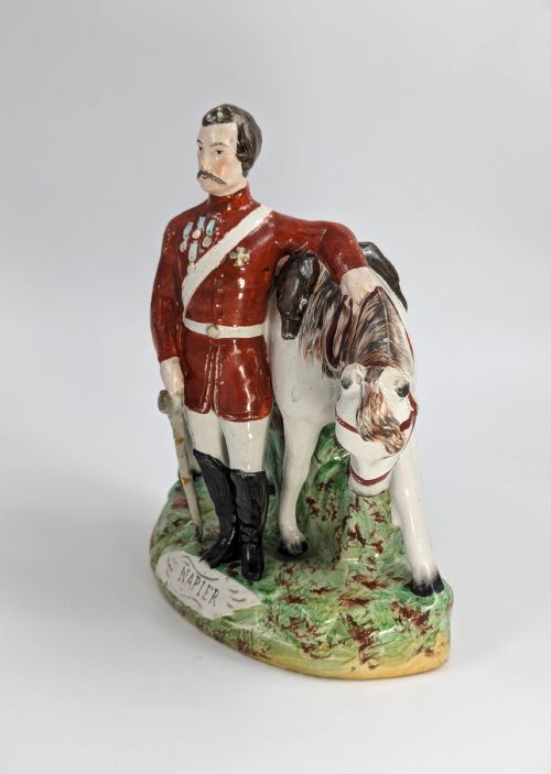 fig 1. Staffordshire pottery figurine of General Napier with horse, likely Thomas Parr, c. 1860, antique English military figure