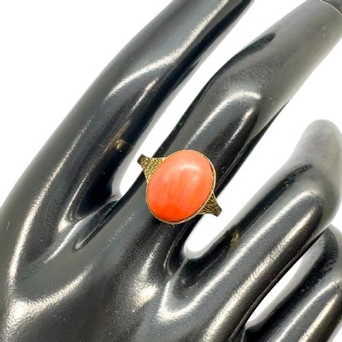 fig 1. Art Deco 8ct gold ring with 6.65ct oval coral, c.1920
