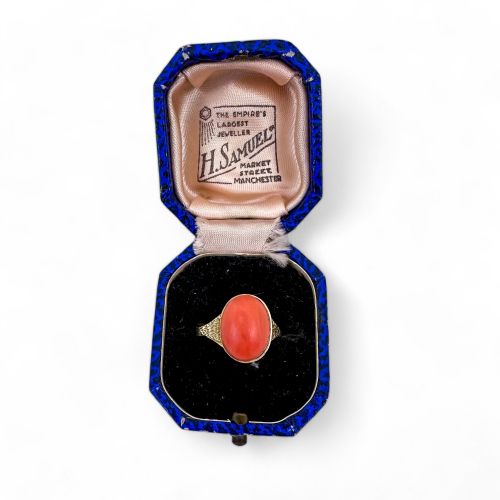 fig 2. Art Deco 8ct gold ring with 6.65ct oval coral, c.1920