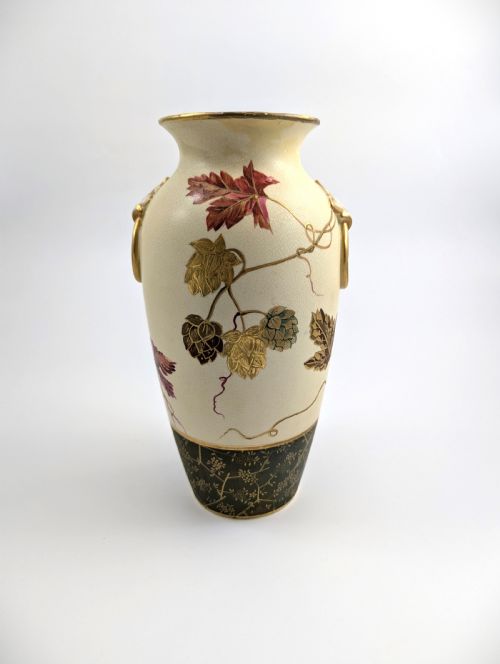 fig 1. Antique Wedgwood Ivory Vellum vase painted with hop leaves and cones, c. 1880