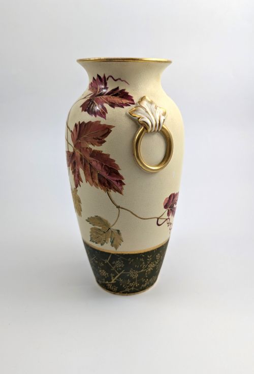 fig 2. Antique Wedgwood Ivory Vellum vase painted with hop leaves and cones, c. 1880
