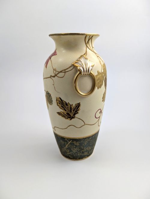fig 3. Antique Wedgwood Ivory Vellum vase painted with hop leaves and cones, c. 1880