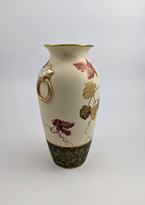 fig 4. Antique Wedgwood Ivory Vellum vase painted with hop leaves and cones, c. 1880