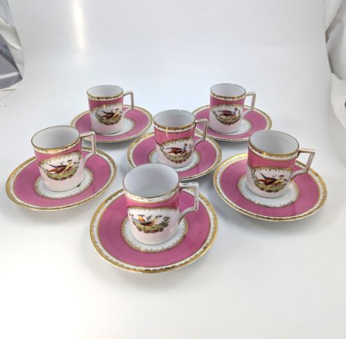 fig 1. Antique Victoria Austria porcelain 10pc coffee cup and saucer set for 5 persons