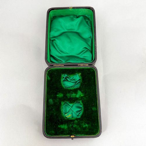 fig 3. Pair of antique gilt sterling silver boxed navette salts with shell spoons, 1900