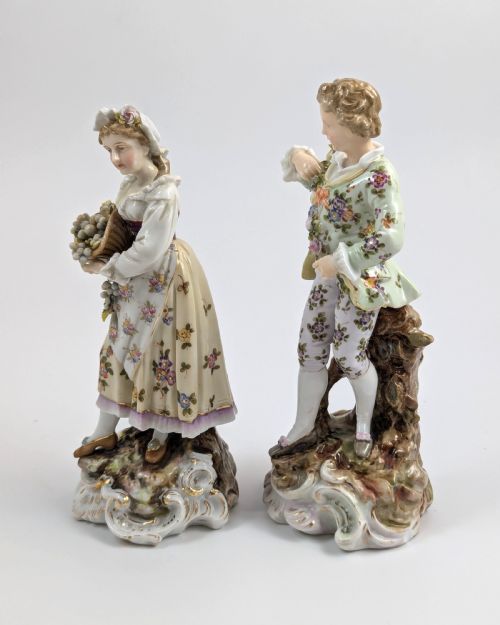 fig 1. Triebner Volkstedt porcelain young couple with grapes and flowers, c. 1894