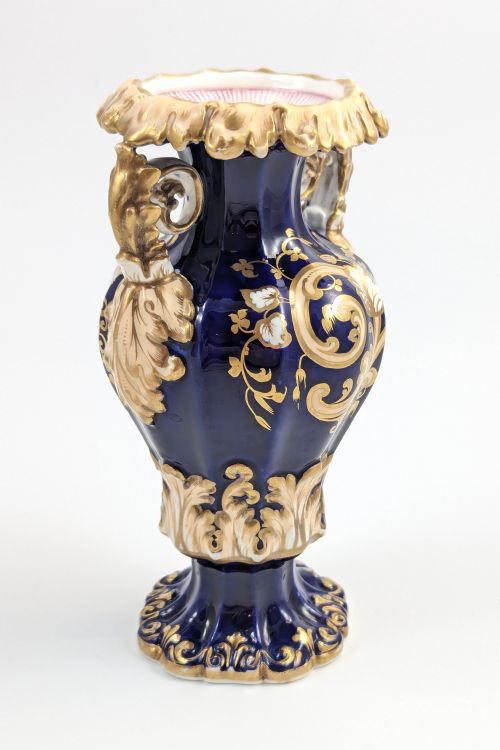 fig 2. Antique Porcelain twin-handled cobalt gilt Vase, Dresden style
