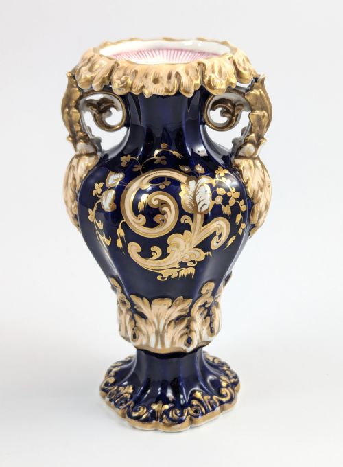 fig 3. Antique Porcelain twin-handled cobalt gilt Vase, Dresden style