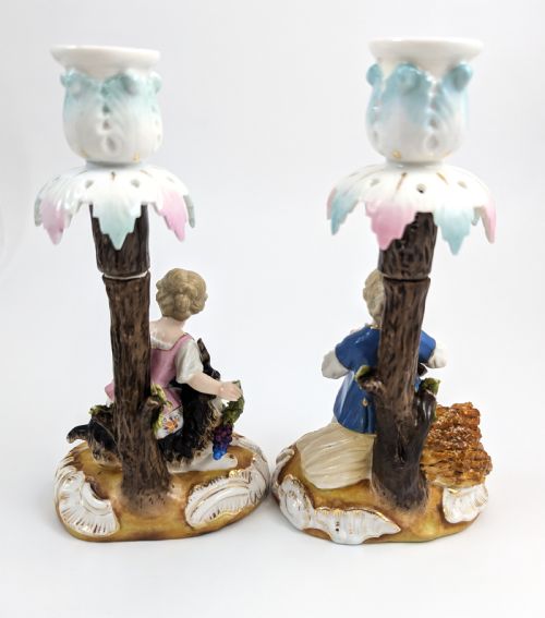 SITZENDORF PORCELAIN FIGURAL CANDLESTICKS SHEPHERDESS AND LUTE PLAYER C 1884 - ADDITIONAL PHOTO 2