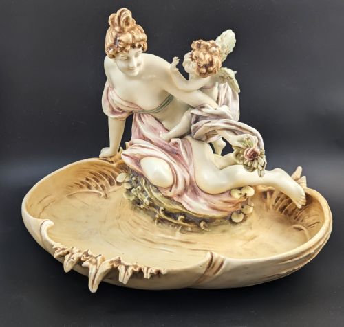 fig 1. Art Nouveau Amphora Porcelain Figural Bowl with maiden and cherub, c. 1897