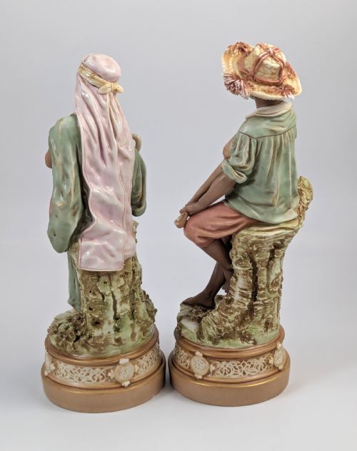 fig 2. Antique Royal Dux Bohemia Porcelain Figures of Gypsy Boy and Girl, c. 1875