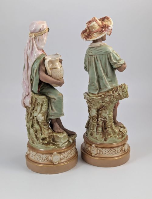 fig 4. Antique Royal Dux Bohemia Porcelain Figures of Gypsy Boy and Girl, c. 1875