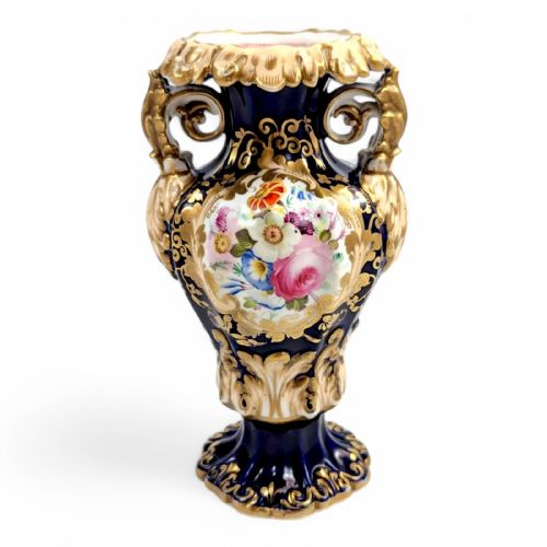 Antique Porcelain Twin-handled Cobalt Gilt Vase, Dresden Style