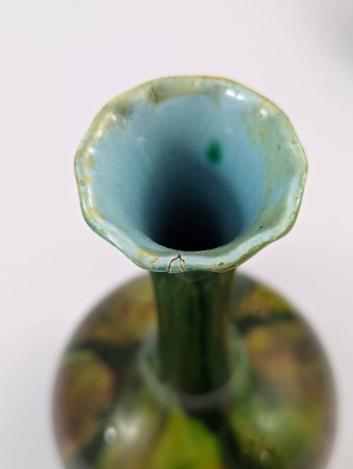 RARE BURMANTOFTS FAIENCE SUNBURST BOTTLE VASES C 1880 - ADDITIONAL PHOTO 5