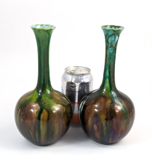RARE BURMANTOFTS FAIENCE SUNBURST BOTTLE VASES C 1880 - ADDITIONAL PHOTO 9