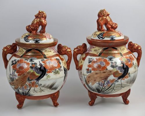 fig 2. Exquisite Pair of Meiji Period Kutani Footed Jars, Japan